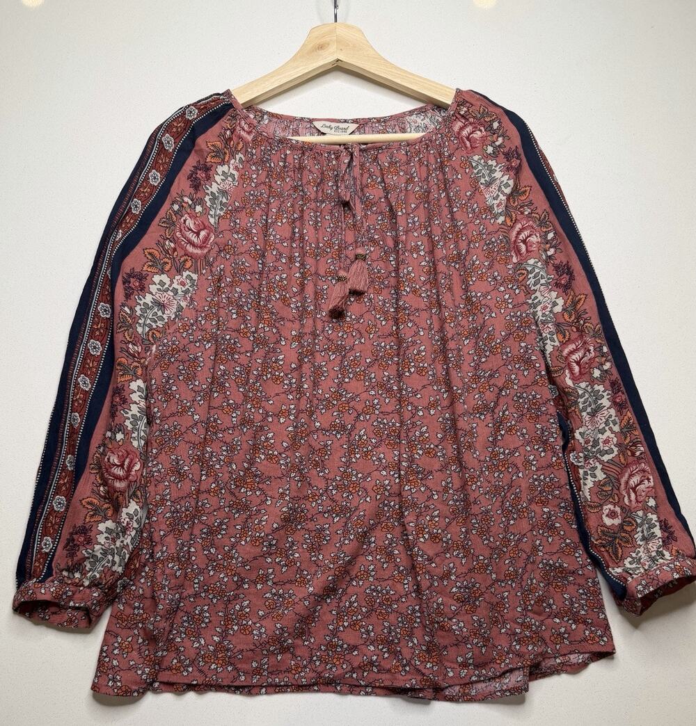 Lucky Brand Size L Floral Boho Top Blouse
